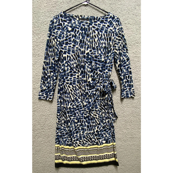 Black Label Evan Picone Dress Womens 6 Blue Stretch Wrap Long Sleeve - Picture 1 of 9
